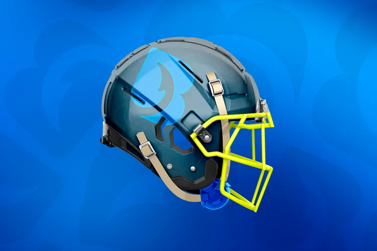 Composição de um capacete com a identidade visual da Bait